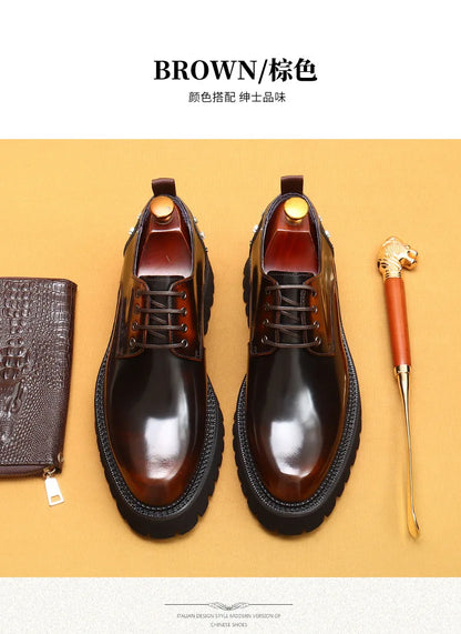 Men's Oxfords Genuine Leather Male Wedding Party Dress Shoes for Men Round Head Lace-Up Office Suit Formal Derby Shoes