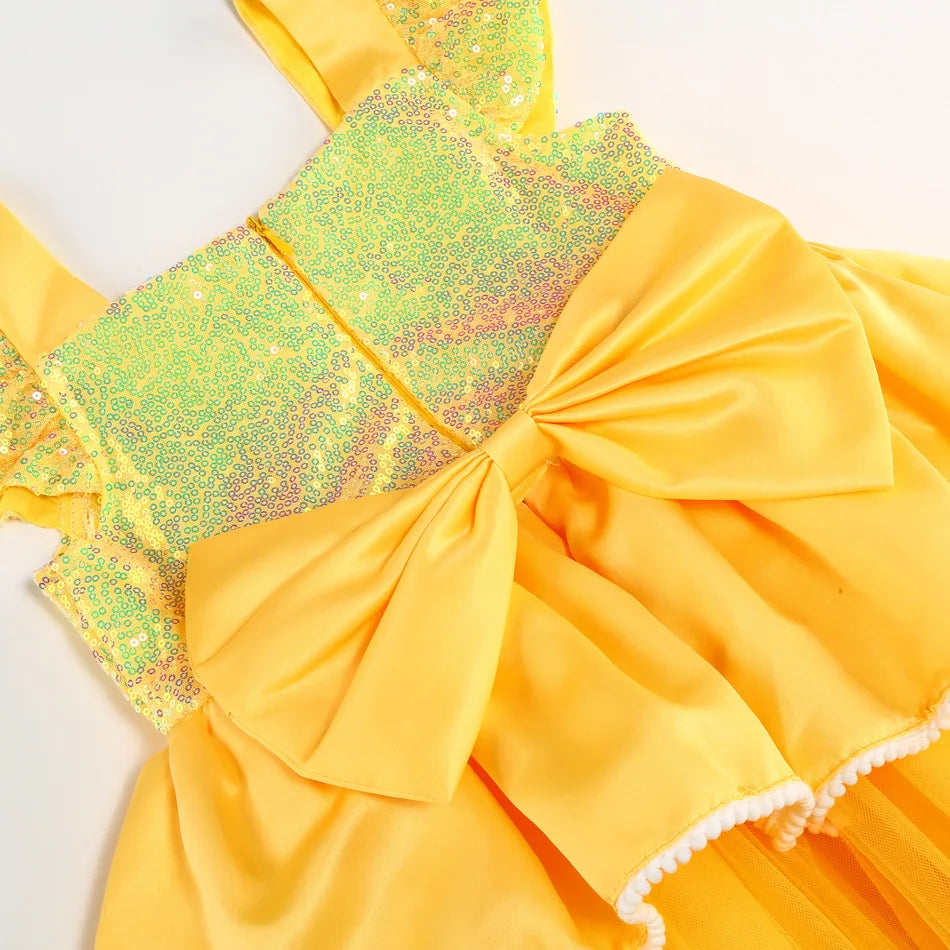 Vestidos de Princesa Disney para Meninas Fantasia de Festa da Bela Roupa de Flores para Crianças de Halloween Aniversário Fantasia da Bela e a Fera