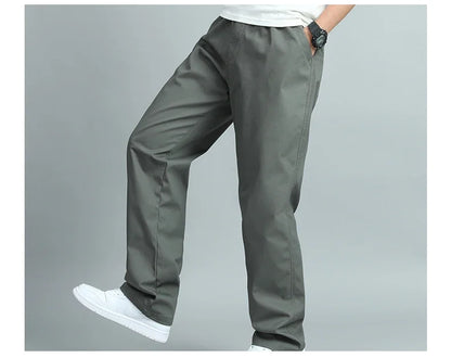 Men's 100% Cotton Cargo Pants Business Relaxed Fit Long Trousers Men Elastic Waist Drawstring Sweatpants Autumn Men Jogger Pants