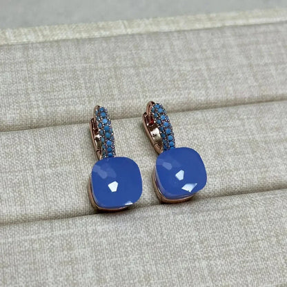 10.6mm Nudo Earrings Inlay Turquoise Zircon For Women Blue Topaz Drop Candy Square Crystal Earring Fashion Jewelry Gift