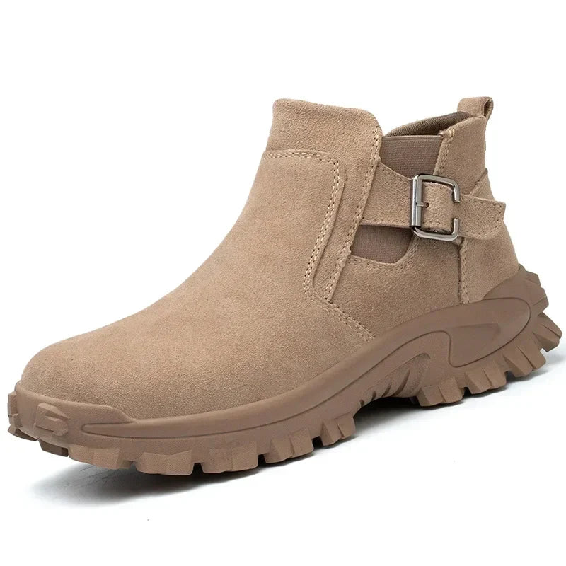 Cowhide and Suede Work Shoes  Outdoor Anti Smashing Safety Desert Boots Chelsea Men's Fashionable Steel Toe Cover Safety Boots