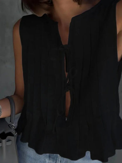 White Bandage Ribbed Tank Top Shirts For Women Hollow Out Sleeveless Slim Summer Fashion Vest Women's Lace-Up Vest Y2k Top