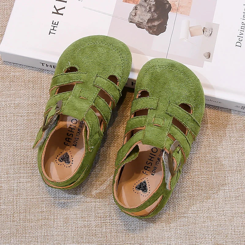 Kids Suede Sandals for Girls Anti-slippery Sole Toddler Roman Shoes with Pastel Colors Princess Beach Garden Shoes Barefoot Ins