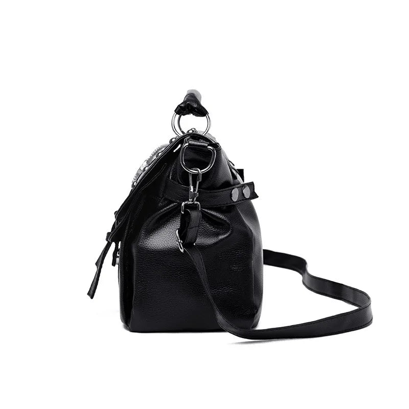 Punk Style Women Handbags Pu Leather Skull Tote Bag Black Large Capacity Shoulder Bag 2022 Luxury Crossbody Bags