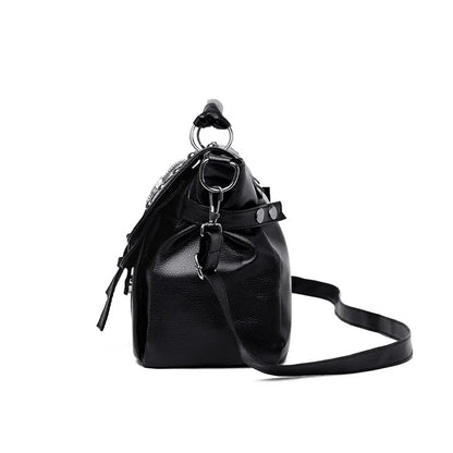 Punk Style Women Handbags Pu Leather Skull Tote Bag Black Large Capacity Shoulder Bag 2022 Luxury Crossbody Bags