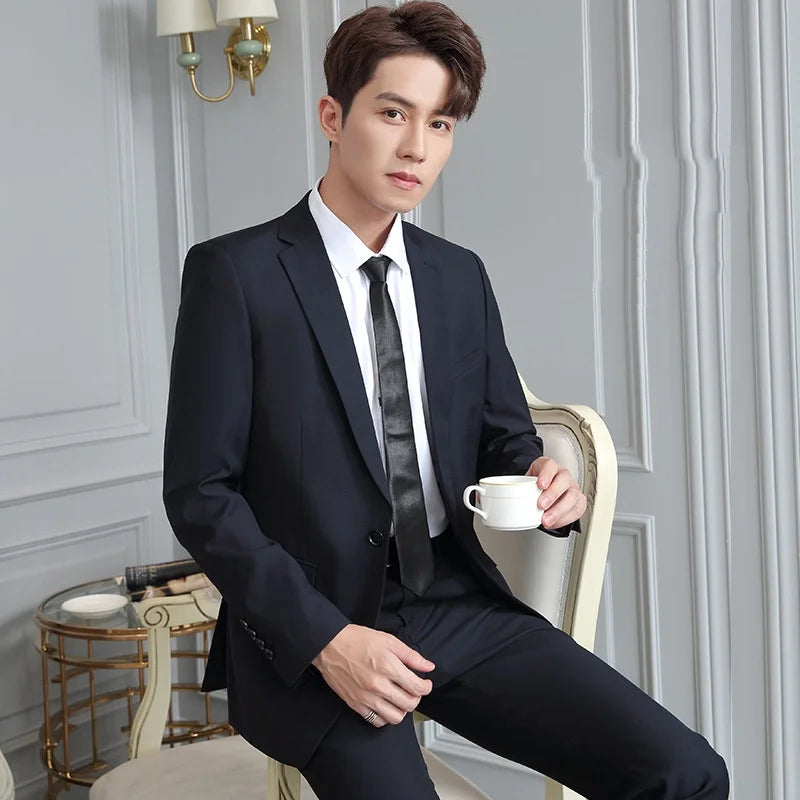 Terno S-8GG (Blazer + Calça) Masculino Moda Casual Ao Ar Livre Cavalheiro Negócios Casamento Slim-fit Formal Estilo Britânico Terno de Casamento
