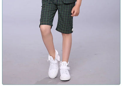 2022 Children Summer Formal Suit Boys Blazer+Shorts 2Pcs Photograph Set Kids Plaid Wedding Performance Dress Ceremony Costume