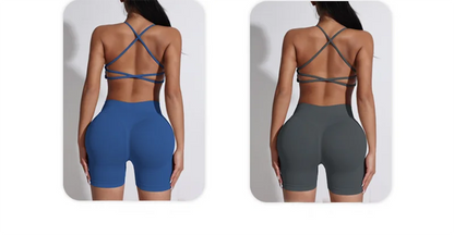 Peach Hip Lifting Suit Back Cross Sports Bra Shockproof Bra Quick Drying Shorts Set Gym Fitness Running Yoga Suit