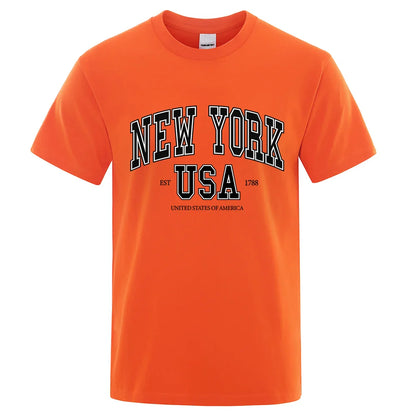 New York Usa Est 1788 Street City Letter Tops Men O-Neck Shirt Summer Loose Clothing Loose Cotton Oversize Tshirt Hip Hop Tops