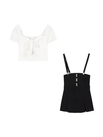 Chic Y2k Two Piece Dress Sets Female Summer Black Bodycon Dress Crop Top Women Party Korean Fashion Even Mini Dress Suits