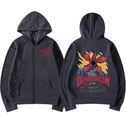 Eddie Munson The Demogorgon Zipper Hoody Men Women Cannibal Flower Monster Print Jacket Pullover Sweatshirt Oversized Streetwear