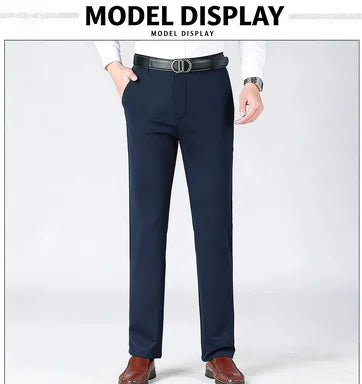 Men's Business Casual Straight Pants - Stretch Non-Iron Formal Trousers for Office Work & Daily Commute
