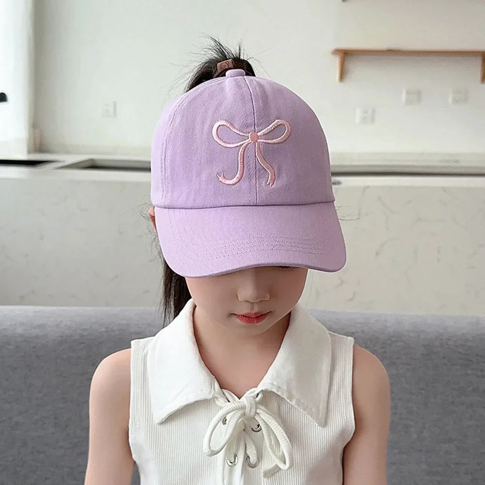 Kids Baseball Caps for Boys Girls Sun Hat Love Heart Hollow High Ponytail Caps Children Adjustable Baseball Caps for 4-12 Years
