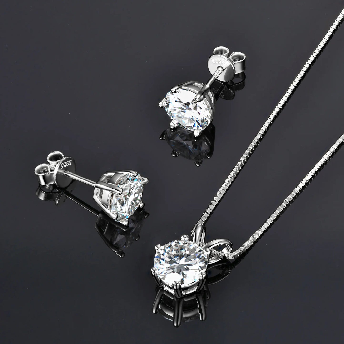 Real 925 Silver Moissanite Jewelry Set Gold Plated 0.5-2ct Stud Earrings Solitaire Pendant Necklace Set for Women Men Gift