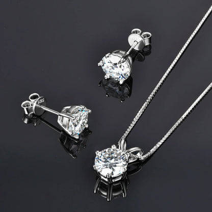 Real 925 Silver Moissanite Jewelry Set Gold Plated 0.5-2ct Stud Earrings Solitaire Pendant Necklace Set for Women Men Gift