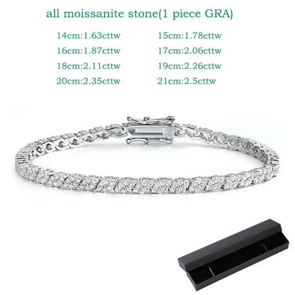 18K Plated All Moissanite Tennis Bracelet for Women Lab Created Diamond Chain 925 Sterling Silver Wholesale Jewelry