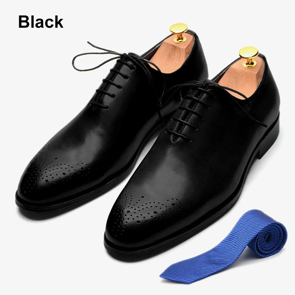 Luxury Classic Mens Oxford Dress Shoes Whole Cut Genuine Leather Handmade Lace-up Formal Shoe for Men Wedding Business Office