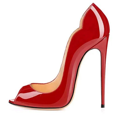 leopard print fish mouth patent leather high heels for women slim heels with pointed toes shallow mouth party shoes big size12cm