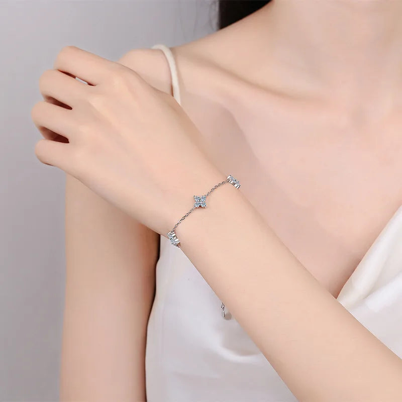 4-Leaf Clover GRA Certified 0.9cttw D Color Moissanite Diamond Bracelet for Woman 925 Silver Link Bracelets Fine Jewelry