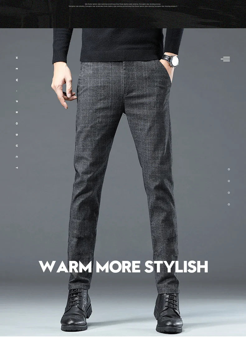 Spring Autumn Korea Business Men Pants Cotton Comfortable Elastic Plaid Casual Fashion Trousers Male Suit Pant