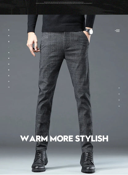 Spring Autumn Korea Business Men Pants Cotton Comfortable Elastic Plaid Casual Fashion Trousers Male Suit Pant