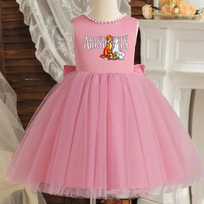 Princess Girl Bow Dress Kids Tulle Wedding Guest Party Birthday Pearls Elegant Bridesmaid Pageant Prom Ball Gown Gift