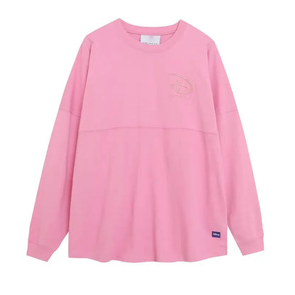 Cartoon Print Embroidery Flares Pearl Pink Sweatshirt Sweet Women Long Sleeve Loose Jumper Tops Female