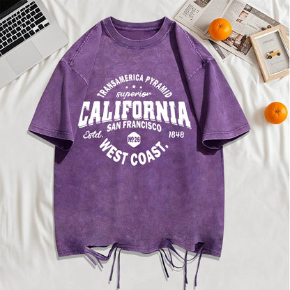 California Sanfrancisco Weat Coast Washed Holes T-Shirt Mens Cotton Soft T Shirts Crewneck Loose Clothes Multicolor Short Sleeve