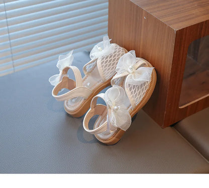 2025 Mesh Peep-toe Princess Shoes Girls Sandals with Tulle Butterfly-knot Summer Evening Wedding Party Bridesmaid Sandals I05292