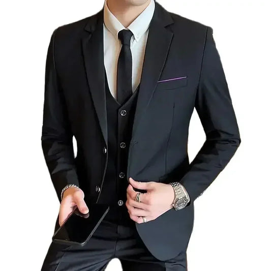 S-8XL (Blazer+ Vest + Pants) Men's fashion casual outdoor gentleman business wedding slim-fit formal British style wedding suit