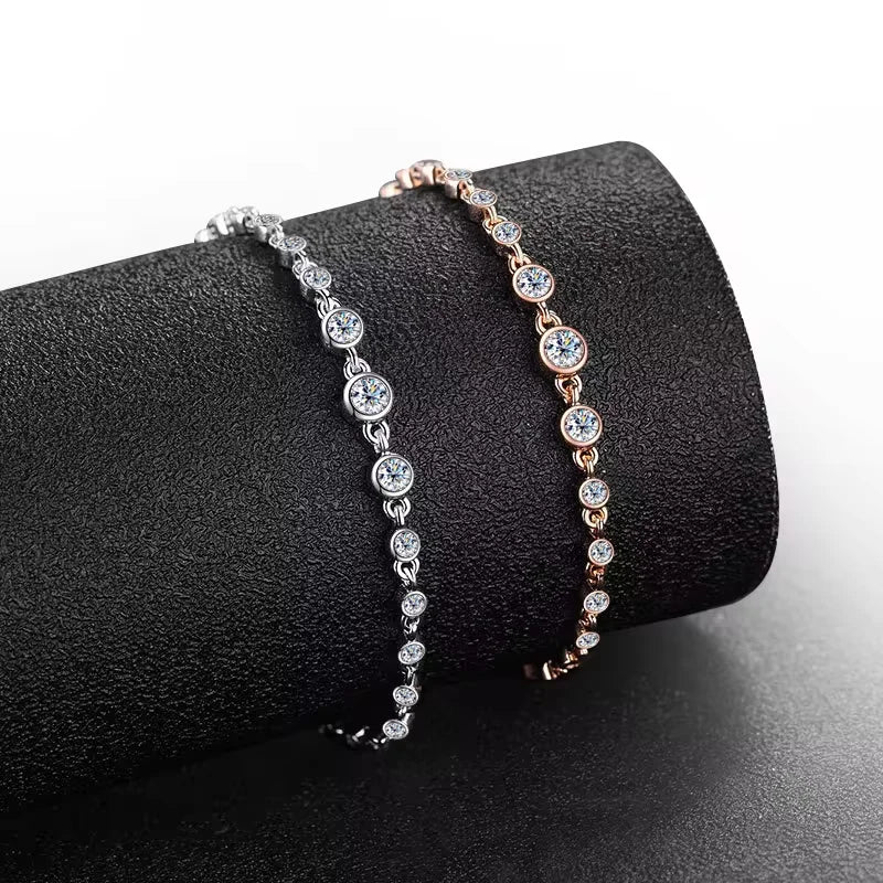 Round Bezel 0.87cttw Full D Color Moissanite Diamond Bracelet For Women 925 Silver GRA Certified 19cm Link Bracelets Gift