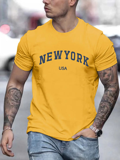 Men's 100 cotton summer fashionable casual loose plus size new York Usa printed slim fit sports round neck short sleeved T-shirt