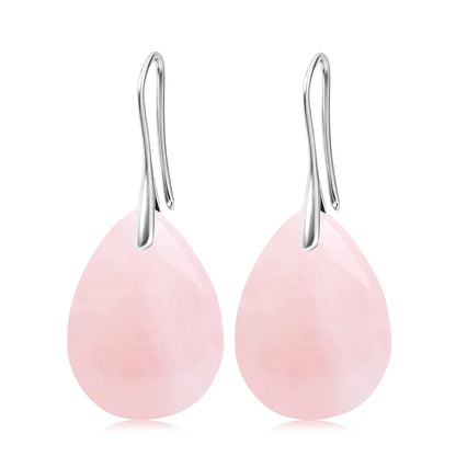 Natural Stone Pendant Women's Teardrop Earrings Elegant Gem Jewelry Creative Gift Black Obsidian Amethyst Rose Quartz Earrings