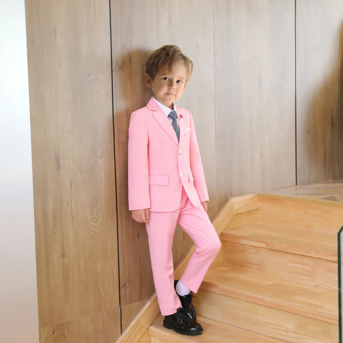Pink Rose Embroidery Kids Formal Suit Set 3 Pieces Blazer Pants Tie Boy Wedding Suit Communion for Boys Tuxedos Teen Suit