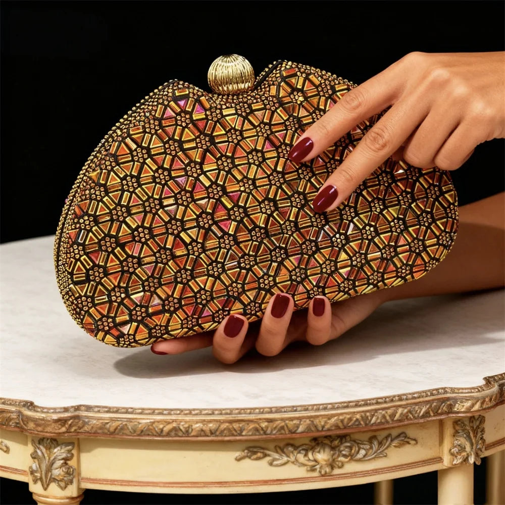 Elegant Green Pointed-Toe High Heels & Matching Bag Set with Diamond Design for Women's Party Wear - Italian Trend