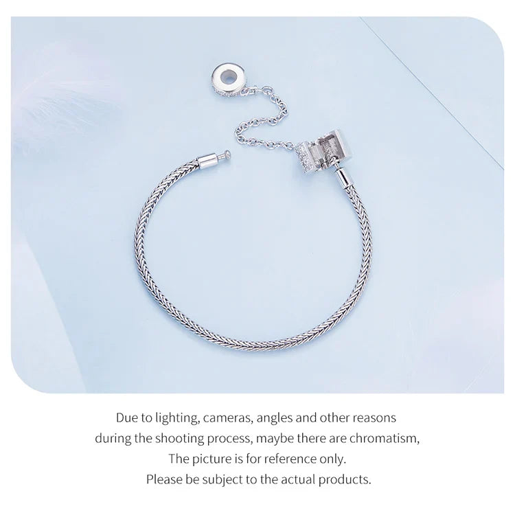 Authentic 925 Sterling Silver Basic Charm Bracelet with Safty Chain Women Beads and Pendant DIY Bracelet BSB103