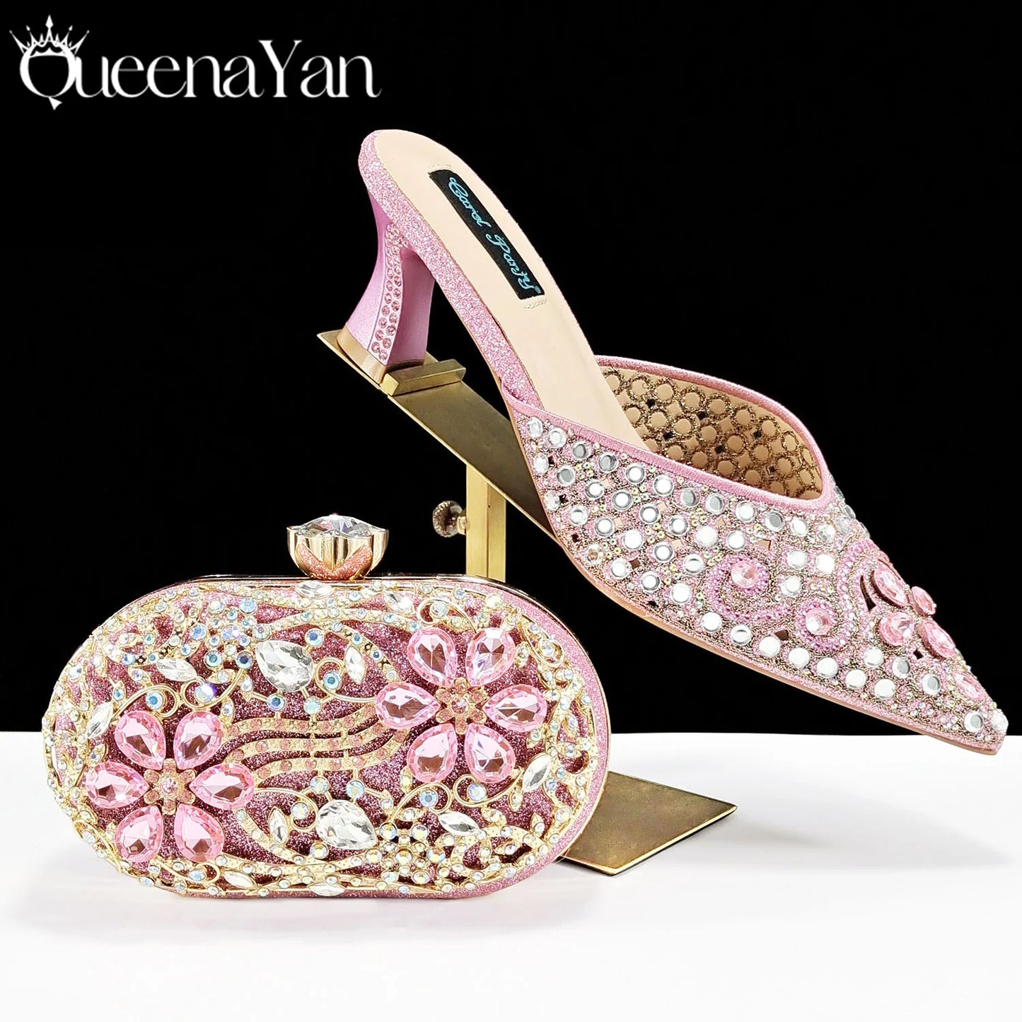 BLUE Rhinestone-encrusted Sex Ladies Shoes / MATCHING  SPARKING MINI BAG (SPECIAL COLLECTION)