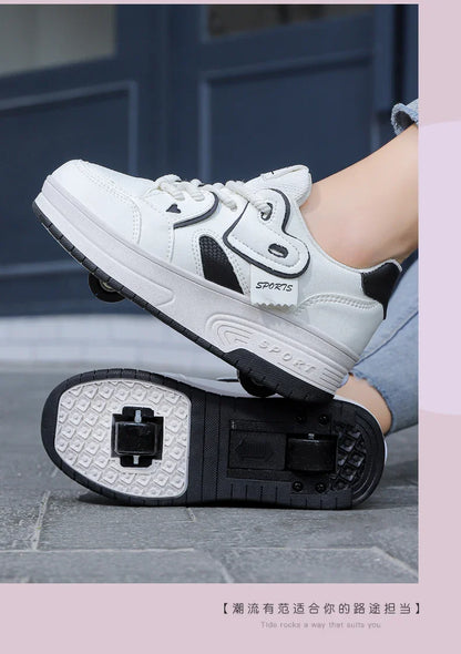 Lace-up breathable walking shoes Girls 2024 new two-wheeled retractable sports roller skates for female students outdoors