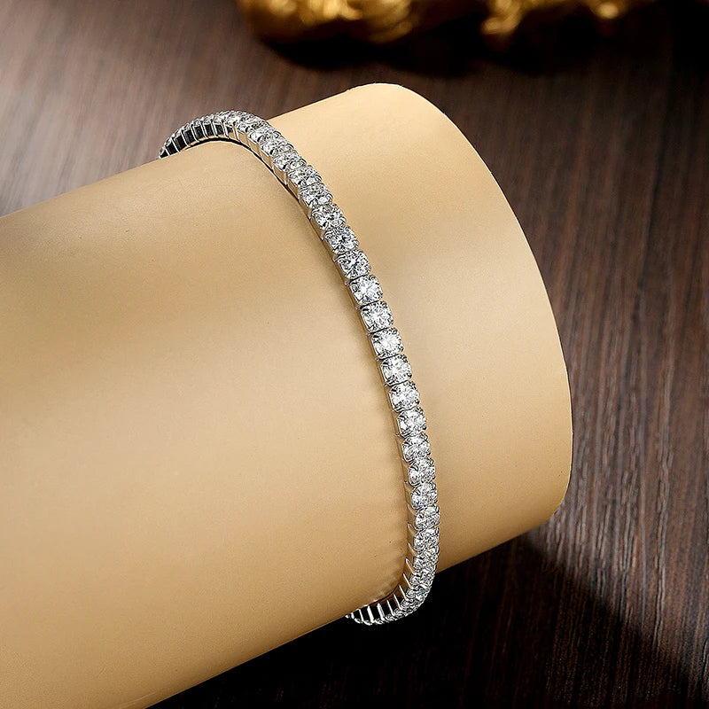3.84-6.4ct D VVS1 Moissanite Tennis Bracelet 2.5mm/3mm s925 Sterling Silver Elastic Tennis Bracelets for Women Men
