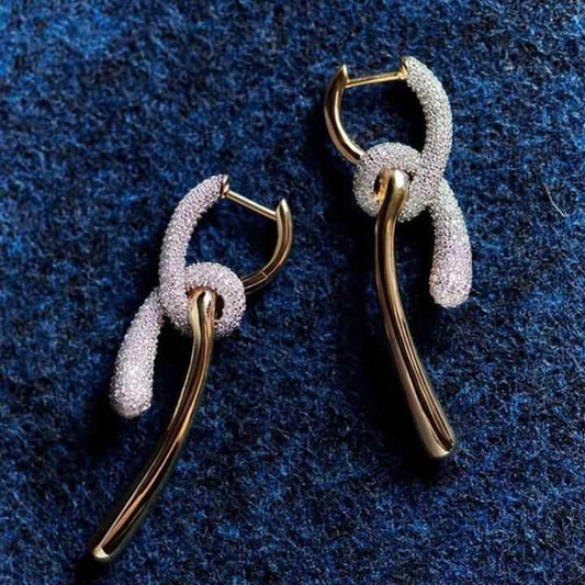 Gold Silver Diamond Crystal Knotted Designer Luxury Earrings Woman Europe Fashion Jewelry Holiday Gifts