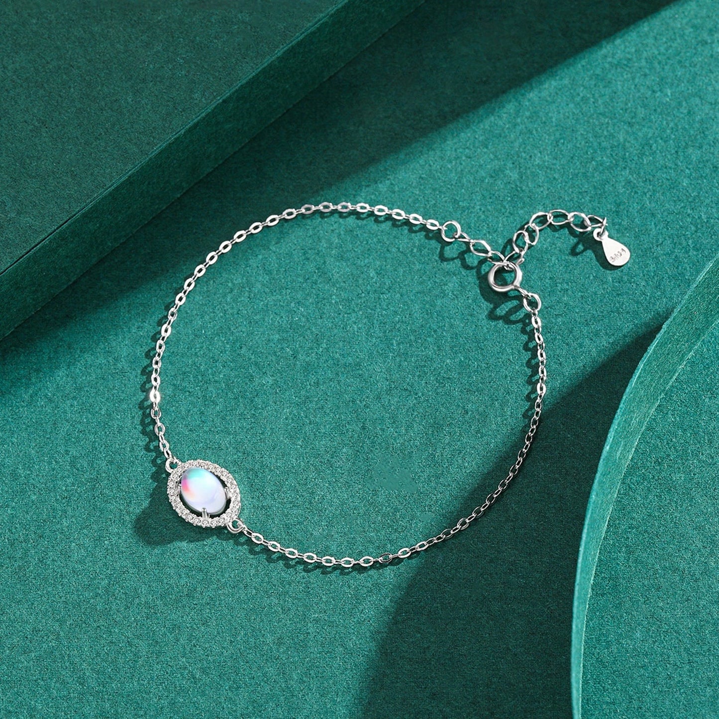 Genuine 925 Sterling Silver Luxury Elegant Oval Natural Moonstone Chain Bracelet For Women Romantic Simple Fine Jewelry