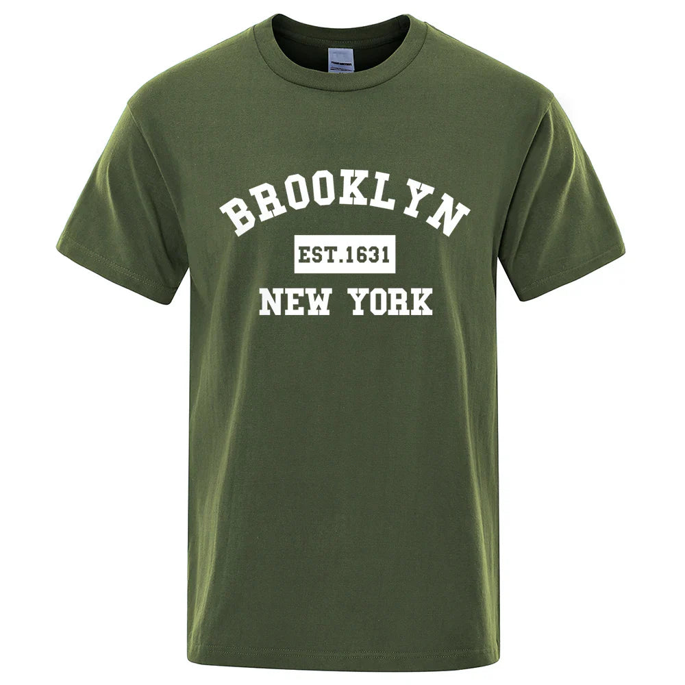 Brooklyn Est. 1631 New York Letter Print T-Shirt Man Casual Loose T-Shirts Summer Cotton Tops Fashion Breathable Tee Clothing