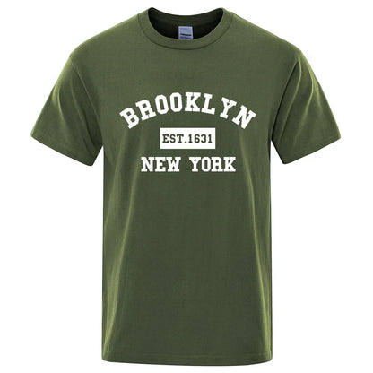Brooklyn Est. 1631 New York Letter Print T-Shirt Man Casual Loose T-Shirts Summer Cotton Tops Fashion Breathable Tee Clothing