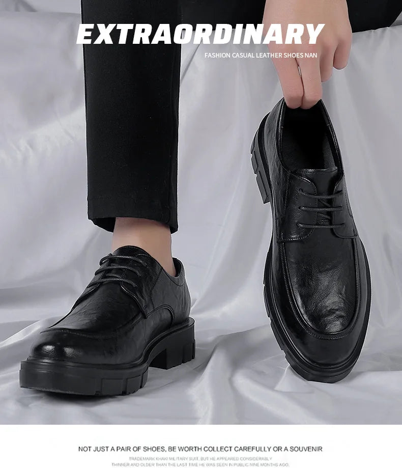 5 8 10 Cm Heel Shoes Men Fashion Casual Cow Leather Men's Dress Shoes British Breathable Groom Platform Wedding Shoes Male