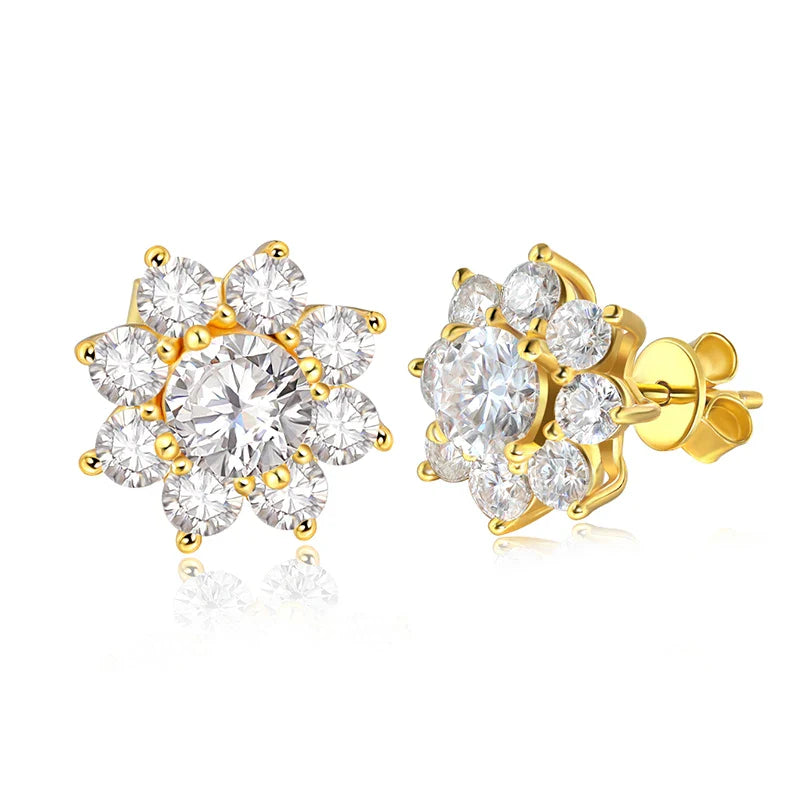 D VVS1 All Moissnaite Diamond Earring for Women 925 Sterling Sliver Plated 18k white gold Stud Ear Wedding Fine Jewelry