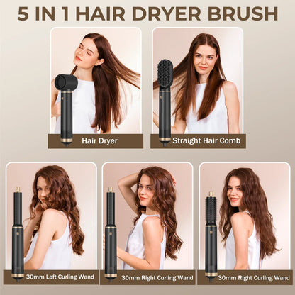 Hair Dryer 5 in 1 Electric Comb Negative Ion Straightener Comb Curling Iron Detachable Multifunctional Heating Brush Hair Dryer