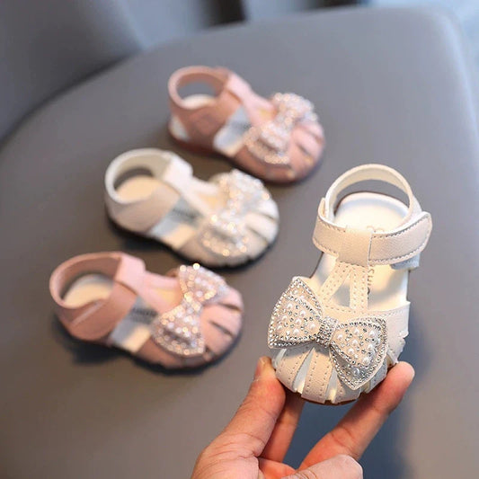 Summer Baby Girl Shoes Cute Bow Pearl Toddler Sandals Soft Bottom Kids Girls Princess Shoes Beach Sandals