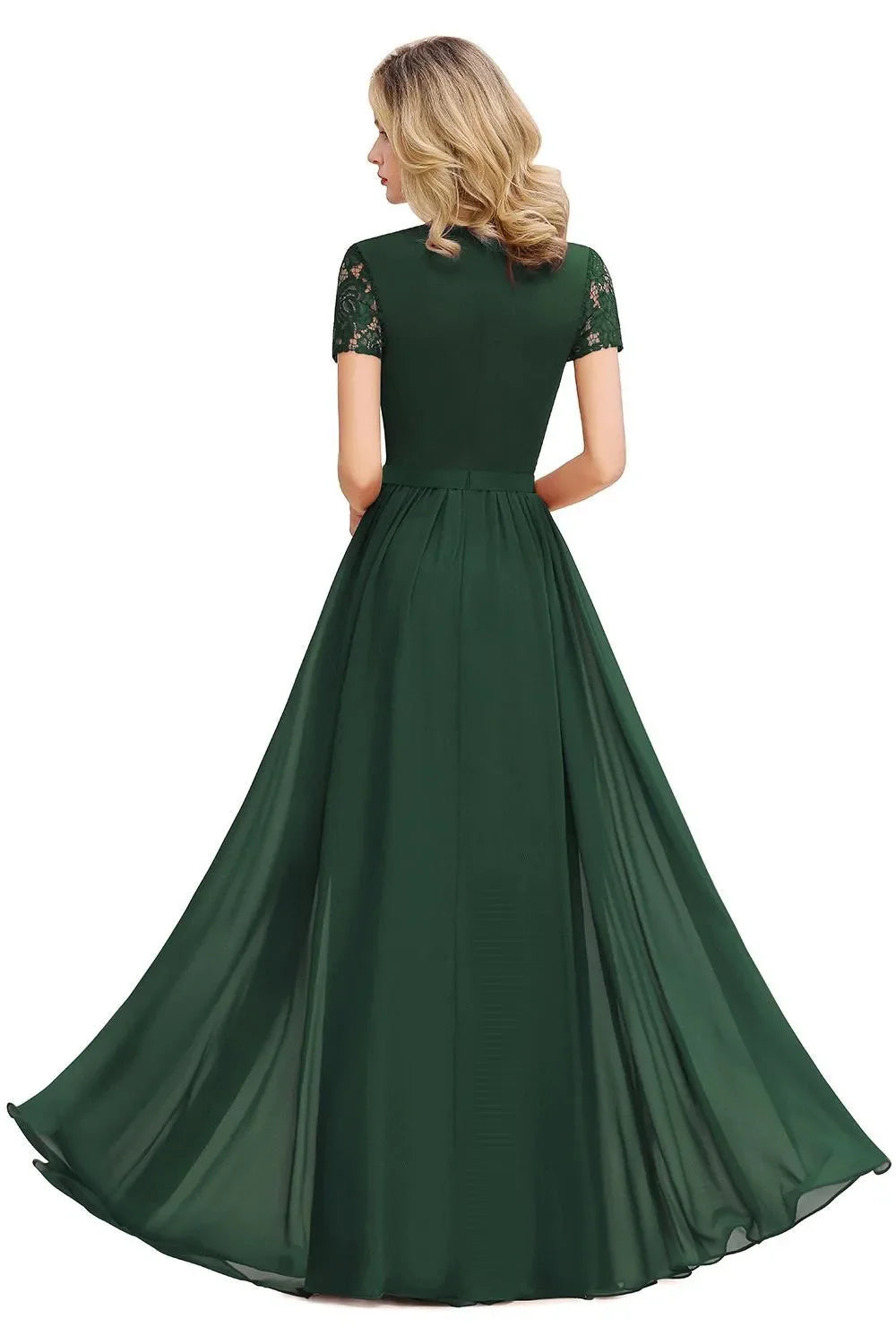 Dark Green Chiffon Long Bridesmaid Dresses Lace A Line O Neck With Sashes Wedding Guest Evening Party Gown Vestido De Fiesta