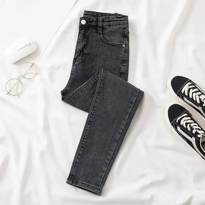 Black Grey Jeans Women's Slimming Cropped Pants