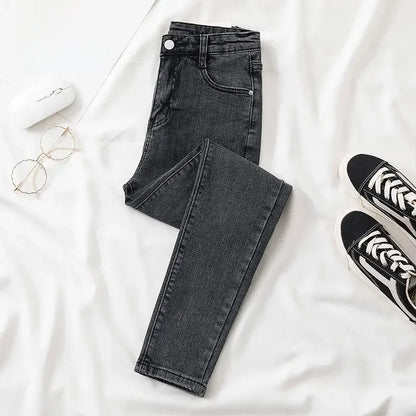 Black Grey Jeans Women's Slimming Cropped Pants